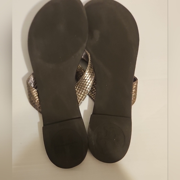 Tory Burch Thora Sandals Snakeskin Embossed Leather Flip Flops Brown Size 9 - Picture 7 of 13